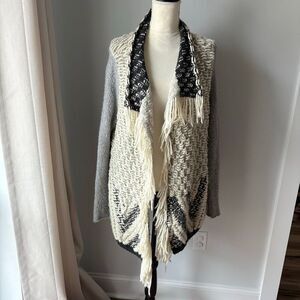 Anthropologie MOTH Amba Fringe Waterfall Wool Blend Open Cardigan Knit Boho